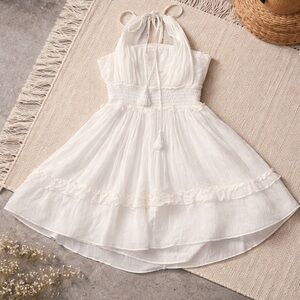 Mustard Seed White Halter Ruffle Mini Dress